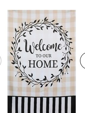 Welcome to Our Home Decorative House Flag - Neutral Plaid & Black